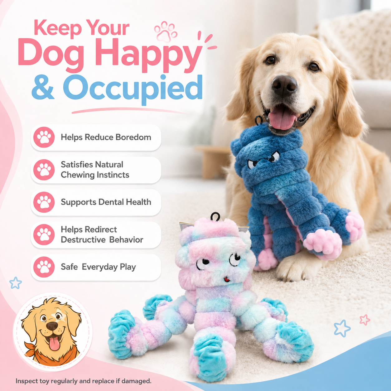 Hoomate Crinkle Stretch Octopus Dog Toy Adjustable Dog Toy Rope – Interactive Tug Toy for Indoor Dogs | Summer Must-Have & Limited Deals