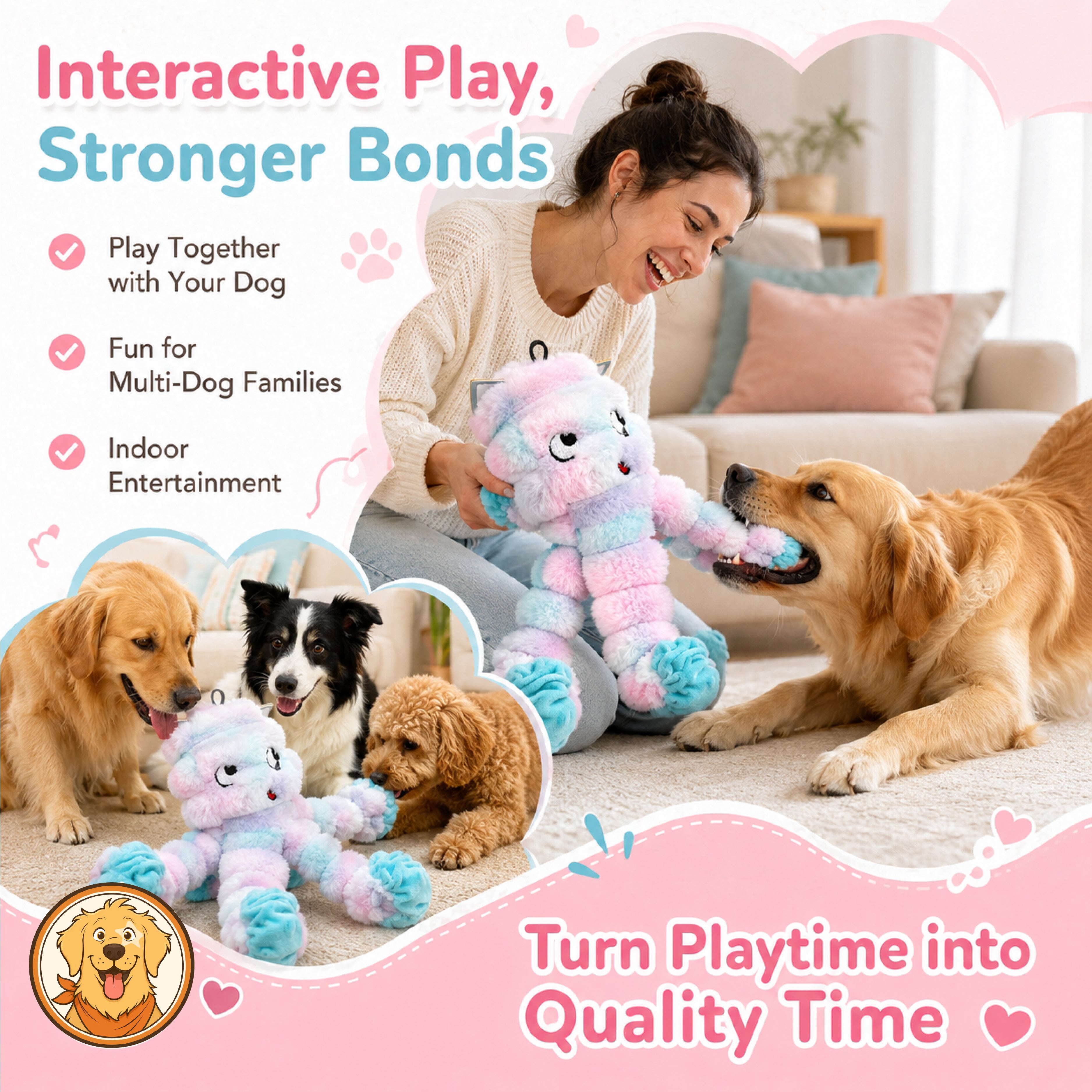 Hoomate Crinkle Stretch Octopus Dog Toy Adjustable Dog Toy Rope – Interactive Tug Toy for Indoor Dogs | Summer Must-Have & Limited Deals