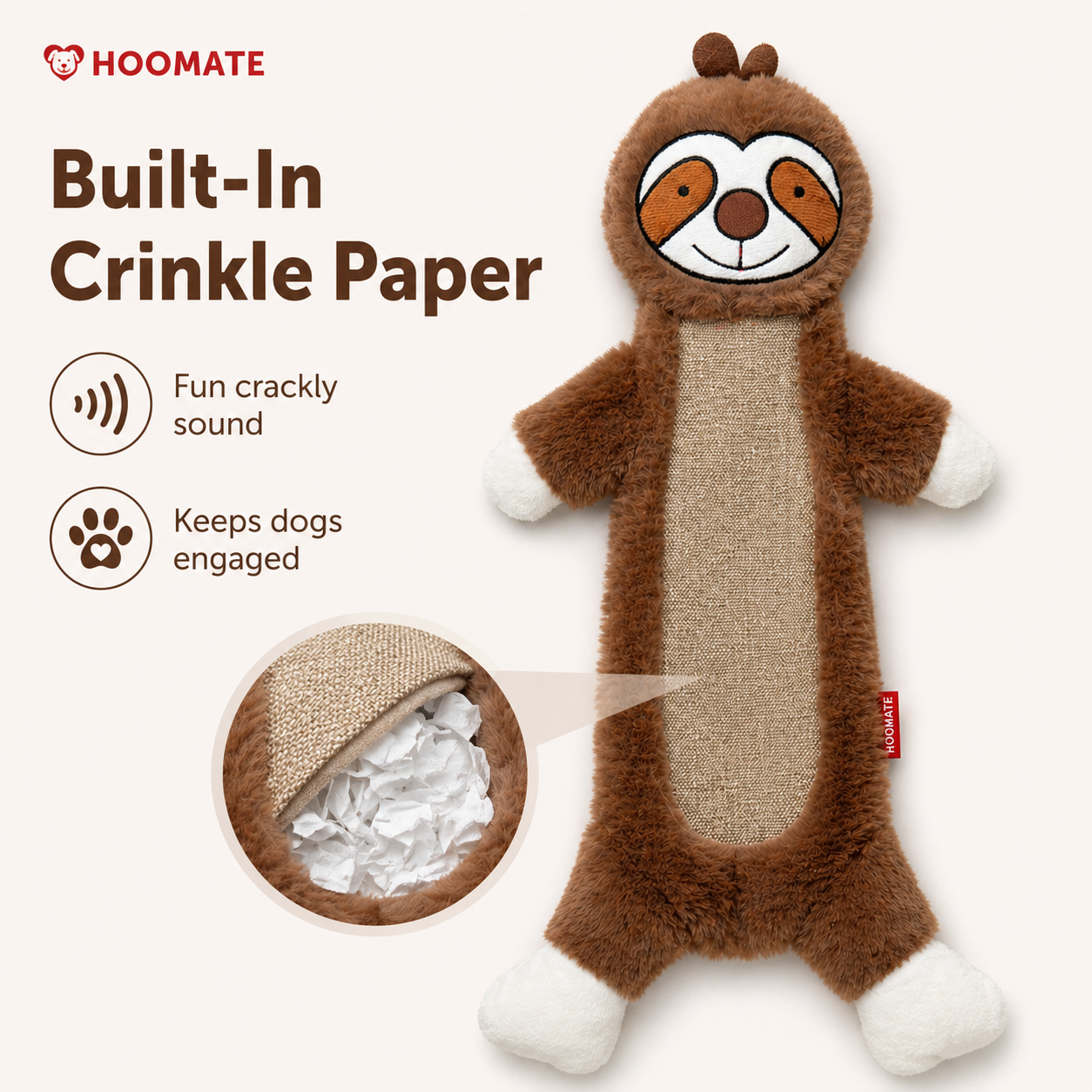 Hoomate Crinkle Long Bunny /Sloth Dog Toy