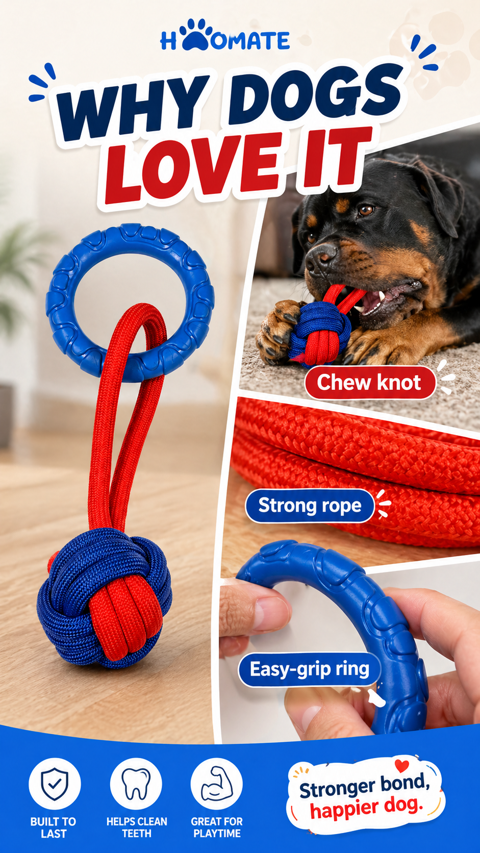 Hoomate Rainbow Knot Tug Rope